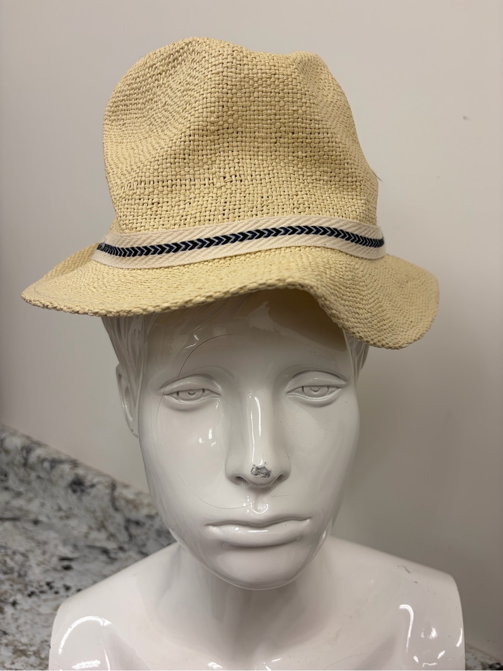 Barbour Cream Straw Trilby with Navy Chevron Band